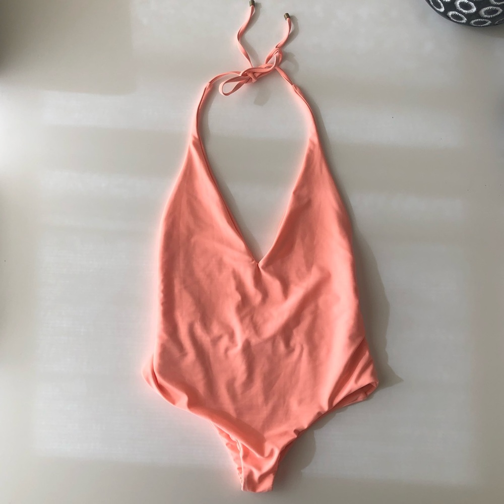 Vitamin A Bianca deep v halter bodysuit swimsuit